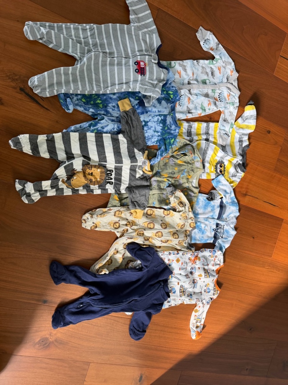 Mixed Boys' One-Piece Footed Pajamas in Blue, Gray, White and Yellow - Pack